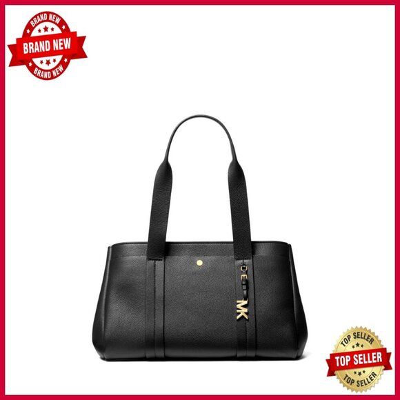 Handbags - Large Leather Tote Bag with Gold Hardware, Spacious Everyday Carryall